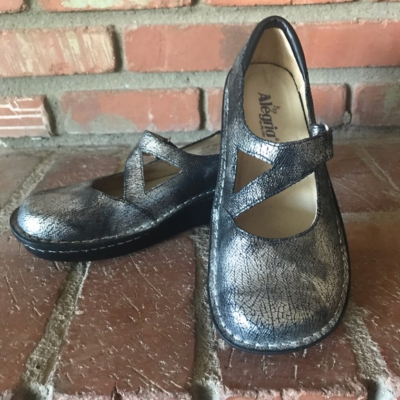 Alegria Shoes - Alegria Jill Silver Leather Mary Janes Mules Sz 40